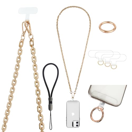 Casecond Umhängeband, abnehmbares Handy-Umhängeband, Kette, Schulterhals, mit Handschlaufe, Fingergriff, 3 Flicken, Diebstahlschutz, universell für iPhone 16 Pro Max 15, 14, 13, 11, Samsung, Gold Casecond Umhängeband, abnehmbares Handy-Umhängeband, Kette, Schulterhals, mit Handschlaufe, Fingergriff, 3 Flicken, Diebstahlschutz, universell für iPhone 16 Pro Max 15, 14, 13, 11, Samsung, Gold von Casecond