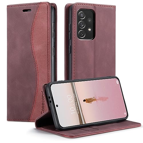 Casecond für Samsung Galaxy A53 5G Hülle Handyhülle Leder Flip Case Magnet Magnetisch Klappbar Kartenfach Klapphülle Wallet Lederhülle für Männer Frauen RFID Schutzhülle Wein Rot und Rot von Casecond