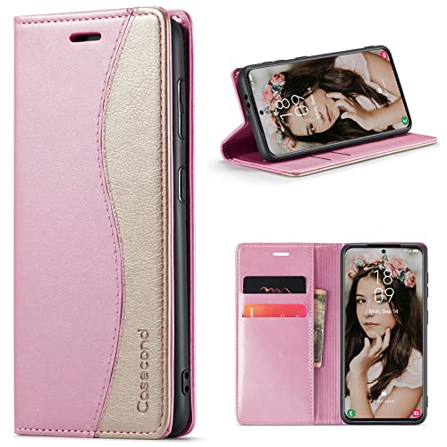 Casecond für Samsung Galaxy S10 4G Hülle Handyhülle Leder Flip Case Magnet Magnetisch Klappbar Kartenfach Klapphülle Wallet Lederhülle für Männer Frauen RFID Schutz Schutzhülle Rose Gold und Gold von Casecond