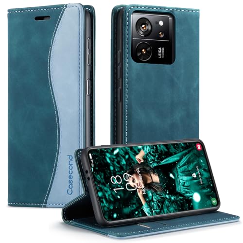 Casecond für Xiaomi 13T / Xiaomi 13T Pro Hülle Handyhülle Leder Flip Case Magnet Magnetisch Klappbar Klapphülle Wallet Tasche Wallet Tasche Lederhülle RFID Schutzhülle Blaugrün von Casecond