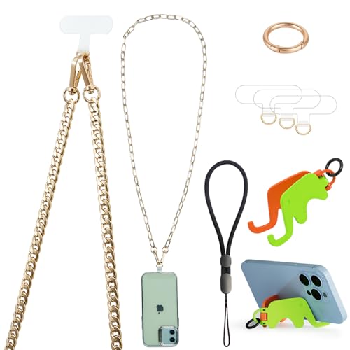 Umhängeband für Handys, abnehmbar, mit Handschlaufe, Handschlaufe, 3 Flicken, Handy-Ständer, Diebstahlschutz, universell für iPhone, alle Handys, goldfarben, 2 Stück Umhängeband für Handys, abnehmbar, mit Handschlaufe, Handschlaufe, 3 Flicken, Handy-Ständer, Diebstahlschutz, universell für iPhone, alle Handys, goldfarben, 2 Stück von Casecond
