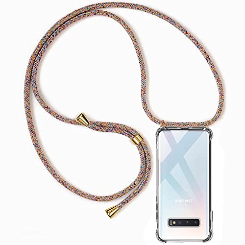 Casecool Handykette Hülle kompatibel mit Samsung Galaxy S10, Handyhülle Handy Necklace Hülle mit Band Schutzhülle Kordel zum Umhängen Transparent Weich TPU Silikon Tasche, Rainbow von Casecool