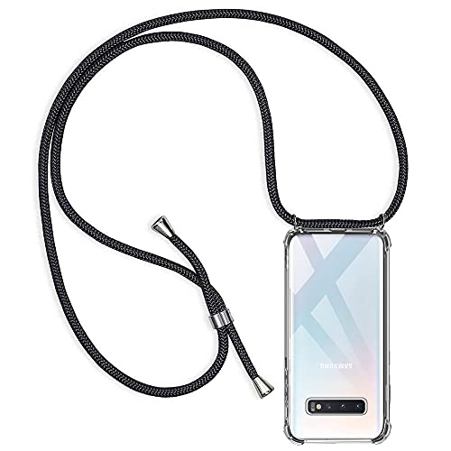 Casecool Handykette Hülle kompatibel mit Samsung Galaxy S10, Handyhülle Handy Necklace Hülle mit Band Schutzhülle Kordel zum Umhängen Transparent Weich TPU Silikon Tasche, Schwarz von Casecool