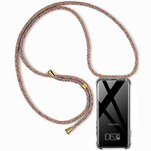 Casecool Handykette Hülle kompatibel mit Samsung Galaxy S8, Handyhülle Handy Necklace Hülle mit Band Schutzhülle Kordel zum Umhängen Transparent Weich TPU Silikon Tasche, Rainbow von Casecool