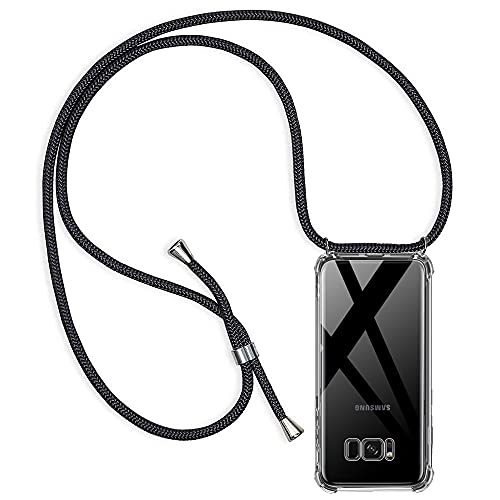 Casecool Handykette Hülle kompatibel mit Samsung Galaxy S8, Handyhülle Handy Necklace Hülle mit Band Schutzhülle Kordel zum Umhängen Transparent Weich TPU Silikon Tasche, Schwarz von Casecool