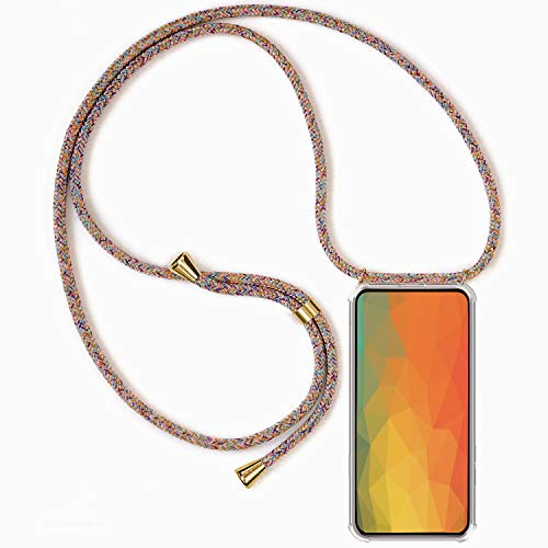 Casecool Handykette Hülle kompatibel mit iPhone 12 / iPhone 12 Pro, Handyhülle Handy Necklace Hülle mit Band Schutzhülle Kordel zum Umhängen Transparent Weich TPU Silikon Tasche, Rainbow von Casecool