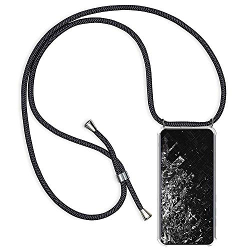 Casecool Handykette Hülle kompatibel mit iPhone 12 / iPhone 12 Pro, Handyhülle Handy Necklace Hülle mit Band Schutzhülle Kordel zum Umhängen Transparent Weich TPU Silikon Tasche, Schwarz von Casecool