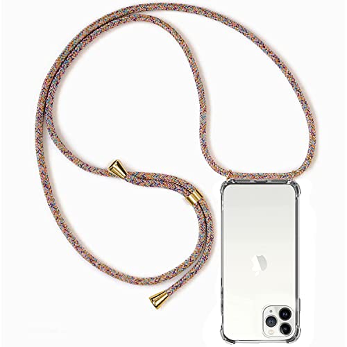 Casecool Handykette Hülle kompatibel mit iPhone 12 Pro Max, Handyhülle Handy Necklace Hülle mit Band Schutzhülle Kordel zum Umhängen Transparent Weich TPU Silikon Tasche, Rainbow von Casecool