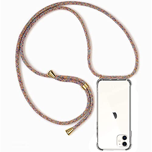 Casecool Handykette für iPhone 11 Hülle mit Band, Handyhülle Handy Necklace Hülle mit Kette Schutzhülle Kordel zum Umhängen Transparent Weich TPU Silikon Bumper, Rainbow von Casecool