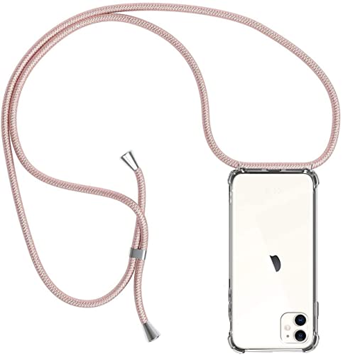 Casecool Handykette für iPhone 11 Hülle mit Band, Handyhülle Handy Necklace Hülle mit Kette Schutzhülle Kordel zum Umhängen Transparent Weich TPU Silikon Bumper, Rosé Gold von Casecool