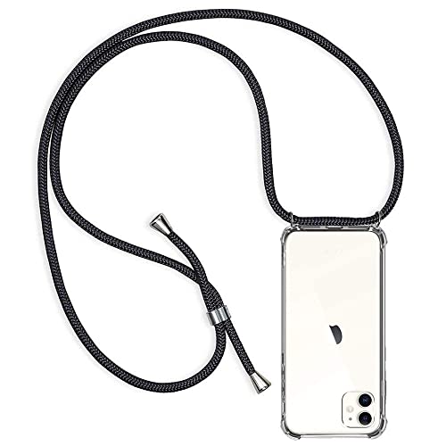 Casecool Handykette für iPhone 11 Hülle mit Band, Handyhülle Handy Necklace Hülle mit Kette Schutzhülle Kordel zum Umhängen Transparent Weich TPU Silikon Bumper, Schwarz von Casecool