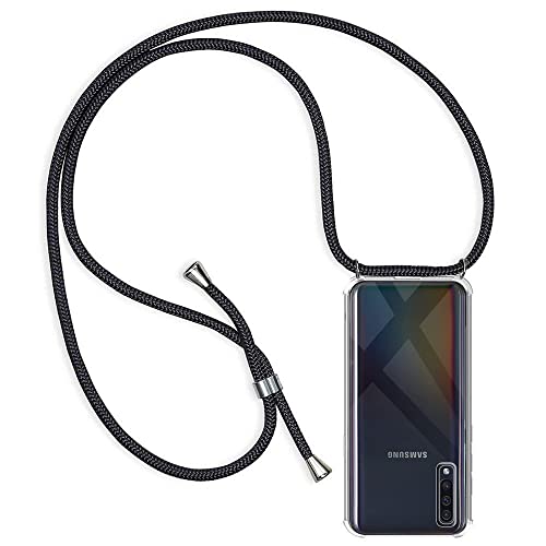 Casecool Handykette kompatibel mit Samsung Galaxy A50 / A30S / A50S, Handyhülle Smartphone Necklace Hülle mit Band Schutzhülle Kordel zum Umhängen Transparent Weich TPU Silikon Tasche(Schwarz) von Casecool