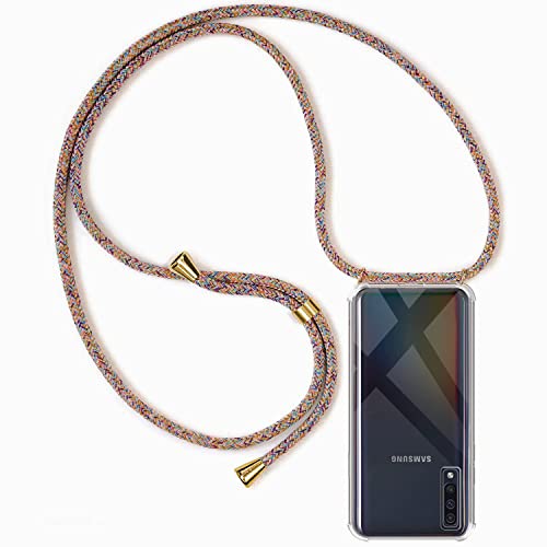 Casecool Handykette kompatibel mit Samsung Galaxy A50 / A30S / A50S, Handyhülle Smartphone Necklace Hülle mit Band Schutzhülle Kordel zum Umhängen Transparent Weich TPU Silikon Tasche, Rainbow von Casecool