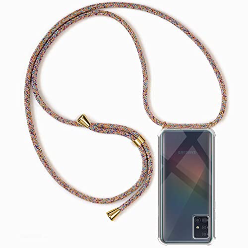 Casecool Handykette kompatibel mit Samsung Galaxy A51, Handyhülle Smartphone Necklace Hülle mit Band Schutzhülle Kordel zum Umhängen Transparent Weich TPU Silikon Tasche, Rainbow von Casecool