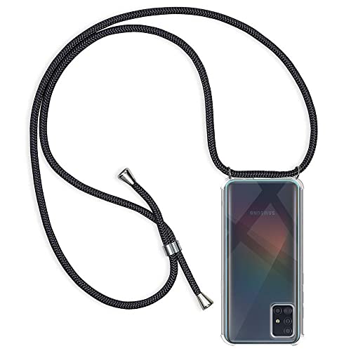 Casecool Handykette kompatibel mit Samsung Galaxy A51, Handyhülle Smartphone Necklace Hülle mit Band Schutzhülle Kordel zum Umhängen Transparent Weich TPU Silikon Tasche, Schwarz von Casecool