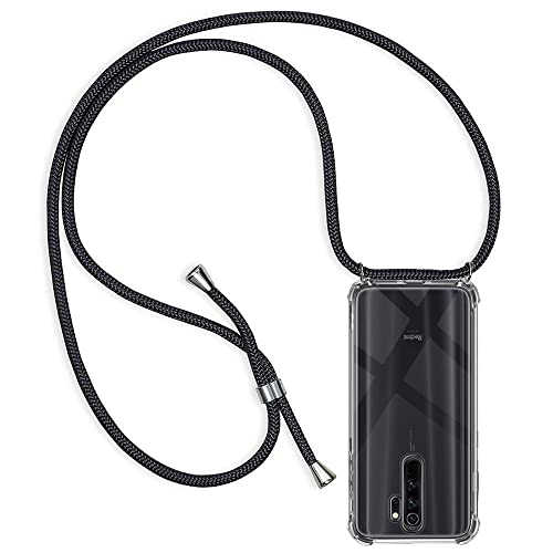 Casecool Handykette kompatibel mit Xiaomi Redmi Note 8 Pro, Handyhülle Smartphone Necklace Hülle mit Band Schutzhülle Kordel zum Umhängen Transparent Weich TPU Silikon Tasche, Schwarz von Casecool