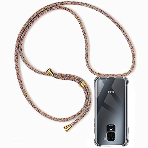 Casecool Handykette kompatibel mit Xiaomi Redmi Note 9, Handyhülle Handy Necklace Hülle mit Band Schutzhülle Kordel zum Umhängen Transparent Weich TPU Silikon Tasche, Rainbow von Casecool