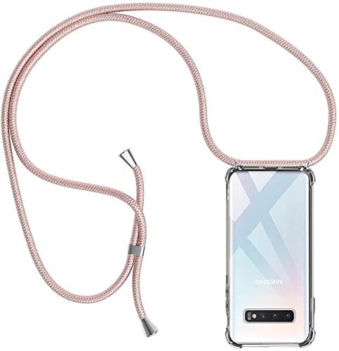 Handykette Hülle kompatibel mit Samsung Galaxy S10, Handyhülle Handy Necklace Hülle mit Band Schutzhülle Kordel zum Umhängen Transparent Weich TPU Silikon Tasche, Rosé Gold von Casecool