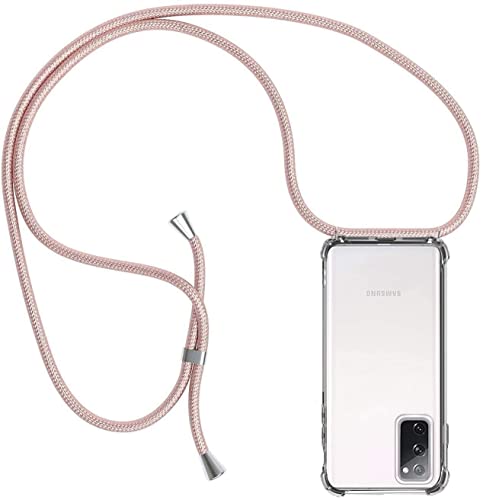 Handykette Hülle kompatibel mit Samsung Galaxy S20 FE / S20 FE 5G, Handyhülle Handy Necklace Hülle mit Band Schutzhülle Kordel zum Umhängen Transparent Weich TPU Silikon Tasche, Rosé Gold von Casecool