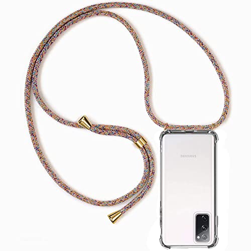 Handykette Hülle kompatibel mit Samsung Galaxy S20 FE 4G / 5G / S20 Lite, Handyhülle Handy Necklace Hülle mit Band Schutzhülle Kordel zum Umhängen Transparent Weich TPU Silikon Tasche, Rainbow von Casecool