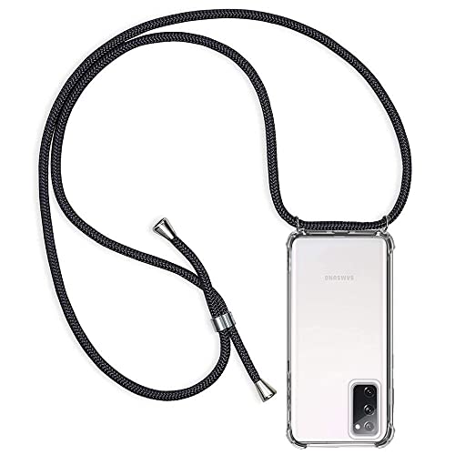 Handykette Hülle kompatibel mit Samsung Galaxy S20 FE 4G / S20 FE 5G / S20 Lite, Handyhülle Handy Necklace Hülle mit Band Schutzhülle Kordel zum Umhängen Transparent Weich TPU Silikon Tasche, Schwarz von Casecool