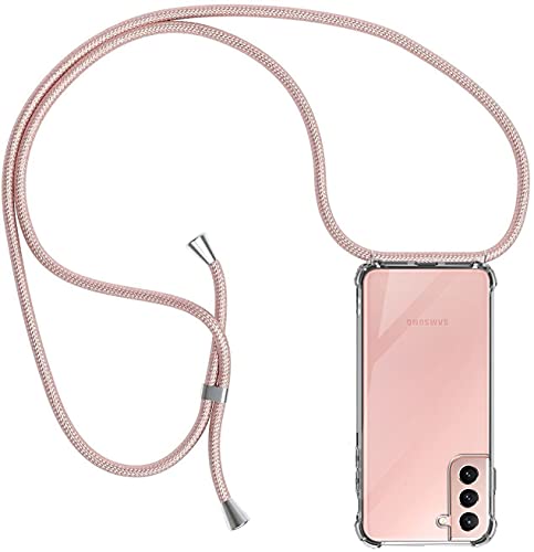 Handykette Hülle kompatibel mit Samsung Galaxy S21 5G / 4G, Handyhülle Handy Necklace Hülle mit Band Schutzhülle Kordel zum Umhängen Transparent Weich TPU Silikon Tasche, Rosé Gold von Casecool