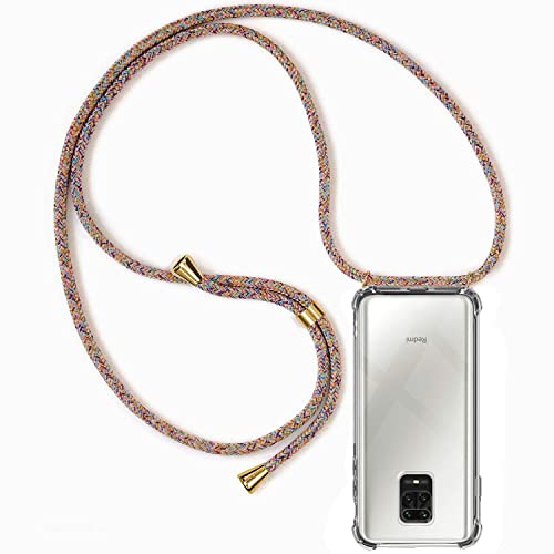 Handykette Hülle kompatibel mit Xiaomi Redmi Note 9S/Note 9 Pro/Note 9 Pro Max, Handyhülle Handy Necklace Hülle mit Band Schutzhülle Kordel zum Umhängen Transparent Weich TPU Silikon Case, Rainbow von Casecool