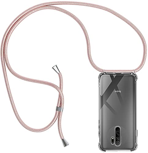 Handykette kompatibel mit Xiaomi Redmi 9, Handyhülle Smartphone Necklace Hülle mit Band Schutzhülle Kordel zum Umhängen Transparent Weich TPU Silikon Tasche, Rosé Gold von Casecool