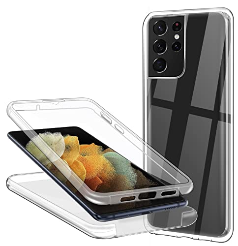 Hülle für Samsung Galaxy S21 Ultra （Unvereinbar mit S22 Ultra） Handyhülle 360 Grad, Transparent Full Schutz Kratzfest Dünn Durchsichtige Silikon Schutzhülle, Hart PC Zurück + Weich TPU Vorderseite von Casecool