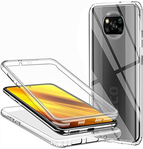 Hülle für Xiaomi Poco X3 Pro/Xiaomi Poco X3 NFC Handyhülle 360 Grad, Transparent Full Schutz Kratzfest Dünn Durchsichtige Case Silikon Schutzhülle, Hart PC Zurück + Weich TPU Vorderseite von Casecool