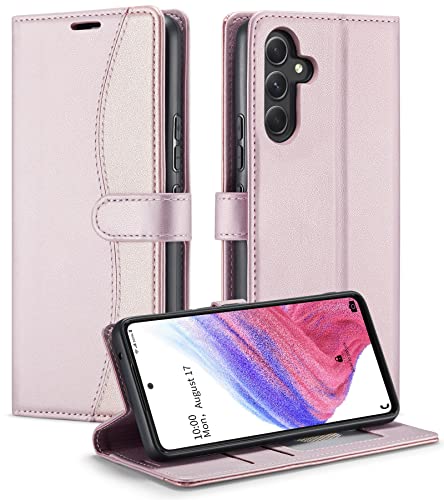 Casecret Handyhülle für Samsung Galaxy A14 4G / 5G Hülle Premium Leder Klappbar Flip Case Wallet Magnet Magnetisch Kartenfach Klapphülle RFID Schutzhülle Lederhülle für A14 4G/5G Rosa und Rose Gold von Casecret