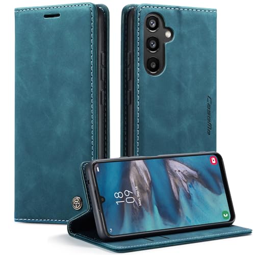 Casecret Handyhülle für Samsung Galaxy A34 5G Hülle Premium Leder Klappbar Flip Case Tasche Wallet Magnet Magnetisch Kartenfach Klapphülle Schutzhülle Lederhülle Standfunktion für A34 5G Blaugrün von Casecret