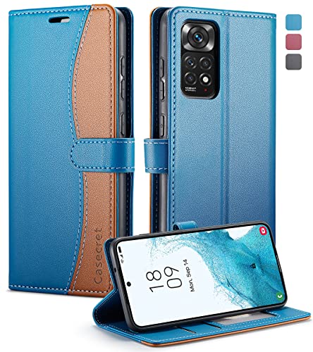 Casecret Handyhülle für Xiaomi Redmi Note 11 4G/Redmi Note 11S Hülle Premium Leder Magnetisch Klappbar Flip Case Magnet Brieftasche Kartenfach Klapphülle RFID Schutzhülle Lederhülle Blau und Braun von Casecret