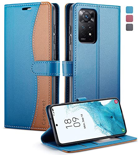 Casecret Handyhülle für Xiaomi Redmi Note 11 Pro 5G/4G / Xiaomi Redmi Note 12 Pro 4G Hülle Premium Leder Klappbar Flip Case Magnet Kartenfach Klapphülle RFID Schutzhülle Lederhülle Blau und Braun von Casecret