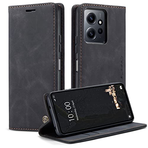 Casecret Handyhülle für Xiaomi Redmi Note 12 4G Hülle Premium Leder Klappbar Flip Case Tasche Wallet Magnet Magnetisch Kartenfach Klapphülle Schutzhülle Lederhülle Standfunktion Schwarz von Casecret