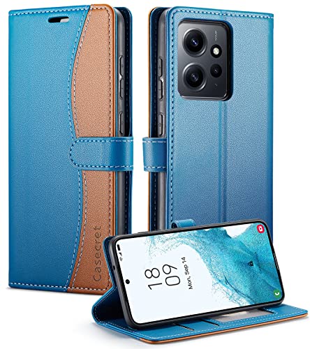 Casecret Handyhülle für Xiaomi Redmi Note 12 4G Hülle Premium Leder Klappbar Flip Case Wallet Magnet Magnetisch Kartenfach Klapphülle RFID Schutzhülle Lederhülle für Redmi Note 12 4G 5G Blau und Braun von Casecret
