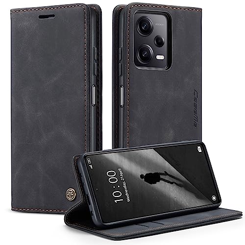 Casecret Handyhülle für Xiaomi Redmi Note 12 Pro+ Plus 5G Hülle Premium Leder Klappbar Flip Case Tasche Wallet Magnet Magnetisch Kartenfach Klapphülle Schutzhülle Lederhülle Standfunktion Schwarz von Casecret