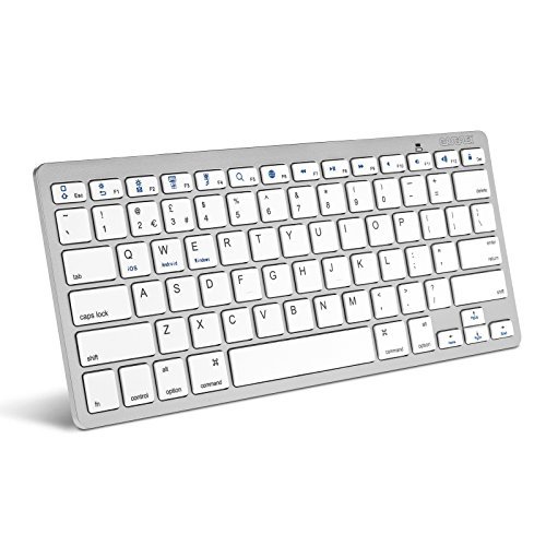 Kabellose Bluetooth-Tastatur von Caseflex, sehr schlank, funktioniert mit Allen iOS-Geräten, iPad, Android, Mac und Windows, Silber/weiß (UK-Layout) von Caseflex