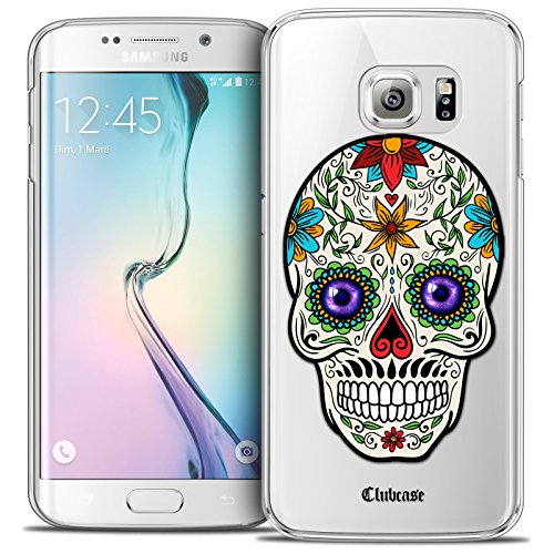 Caseink - Hülle Schutzhülle Case Für Samsung Galaxy S6 Edge [Crystal HD Kollektion Skull Design Maria's Flower - Rigide - Ultra dünn - Gedruckt in Frankreich] von Caseink