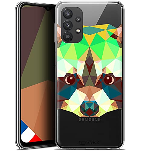 Caseink Schutzhülle für Samsung Galaxy A32 5G (6,5) [Gel HD Bedruckt in Frankreich, Kollektion Polygon Animals Design Waschbär – weich, ultradünn von Caseink