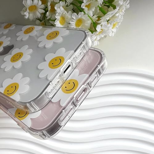 Casemall Handyhülle für iPhone 13 hülle Durchsichtig mit Blumen Daisy Smile Face Muster,Dünn Weiches Flexible TPU mit Lächeln Gesicht Süß Motiv Schutzhülle für iPhone 13 von Casemall