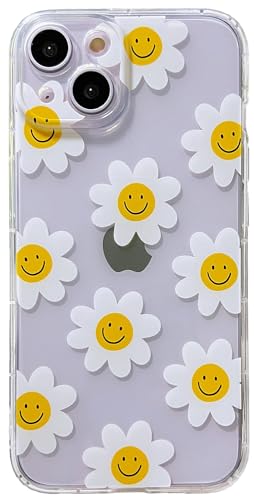 Casemall Handyhülle für iPhone 14 hülle Durchsichtig mit Blumen Daisy Smile Face Muster,Dünn Weiches Flexible TPU mit Lächeln Gesicht Süß Motiv Schutzhülle für iPhone 14 von Casemall