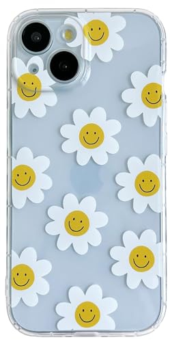 Casemall Handyhülle für iPhone 15 Plus hülle Durchsichtig mit Blumen Daisy Smile Face Muster,Dünn Weiches Flexible TPU mit Lächeln Gesicht Süß Motiv Schutzhülle für iPhone 15 Plus von Casemall
