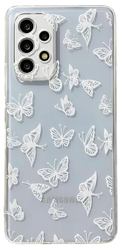 Casemall Hülle für Samsung Galaxy A53 Handyhülle Durchsichtig mit Weiß Schmetterling Muster,Klares Dünn Weiches Flexible TPU mit Motiv Schutzhülle für Samsung Galaxy A53(6,5 Zoll) von Casemall
