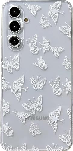 Casemall Hülle für Samsung Galaxy A54 Handyhülle Durchsichtig mit Weiß Schmetterling Muster,Klares Dünn Weiches Flexible TPU mit Motiv Schutzhülle für Samsung Galaxy A54(6,4 Zoll) von Casemall