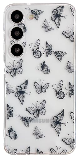 Casemall Hülle für Samsung Galaxy S23 Handyhülle Durchsichtig mit Weiß Schwarz Schmetterling Muster,Klares Dünn Weiches Flexible TPU mit Motiv Schutzhülle für Samsung Galaxy S23 von Casemall
