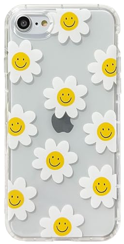 Casemall Hülle für iPhone7/iPhone 8/iPhone SE 3/iPhone SE 2020,Durchsichtig Handyhülle mit Daisy Blumen Smile Face Muster, Weiches TPU mit Lächeln Gesicht Motiv Hülle für iPhone 7/8/SE 2020/SE 3 von Casemall