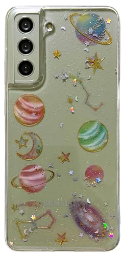 Casemall für Samsung Galaxy S21 FE 5G Handyhülle,Glitzer Durchsichtig mit Stern Planet Muster Hülle,Klares Dünn Weiches TPU Gummi mit Motiv Schutzhülle für Samsung Galaxy S21 FE(6,4 Zoll) von Casemall