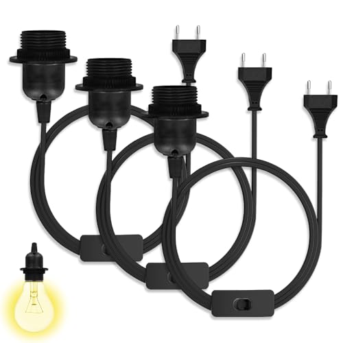 Casenly E27 Lampenfassung mit Schalter, 3pcs E27 Fassung Lampensockel mit Schalter und Stecke E27 Fassung mit 1.5m Kabel Schraubring für Lampenaufhängung Pendelleuchte Deckenlampe Casenly E27 Lampenfassung mit Schalter, 3pcs E27 Fassung Lampensockel mit Schalter und Stecke E27 Fassung mit 1.5m Kabel Schraubring für Lampenaufhängung Pendelleuchte Deckenlampe von Casenly