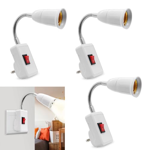 Casenly Lampenfassung mit Schalter, 3PCS Steckerleuchte mit 10cm Verstellbarer Schlauch und Stecker 360° Sockeladapter für Küchenlampe Wandlampen und Glühbirnen,ohne Glühbirne von Casenly